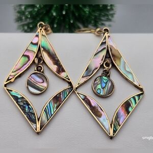 Vintage Mexican Sterling Silver & Abalone Shell Dangle Earrings Handmade Artisan